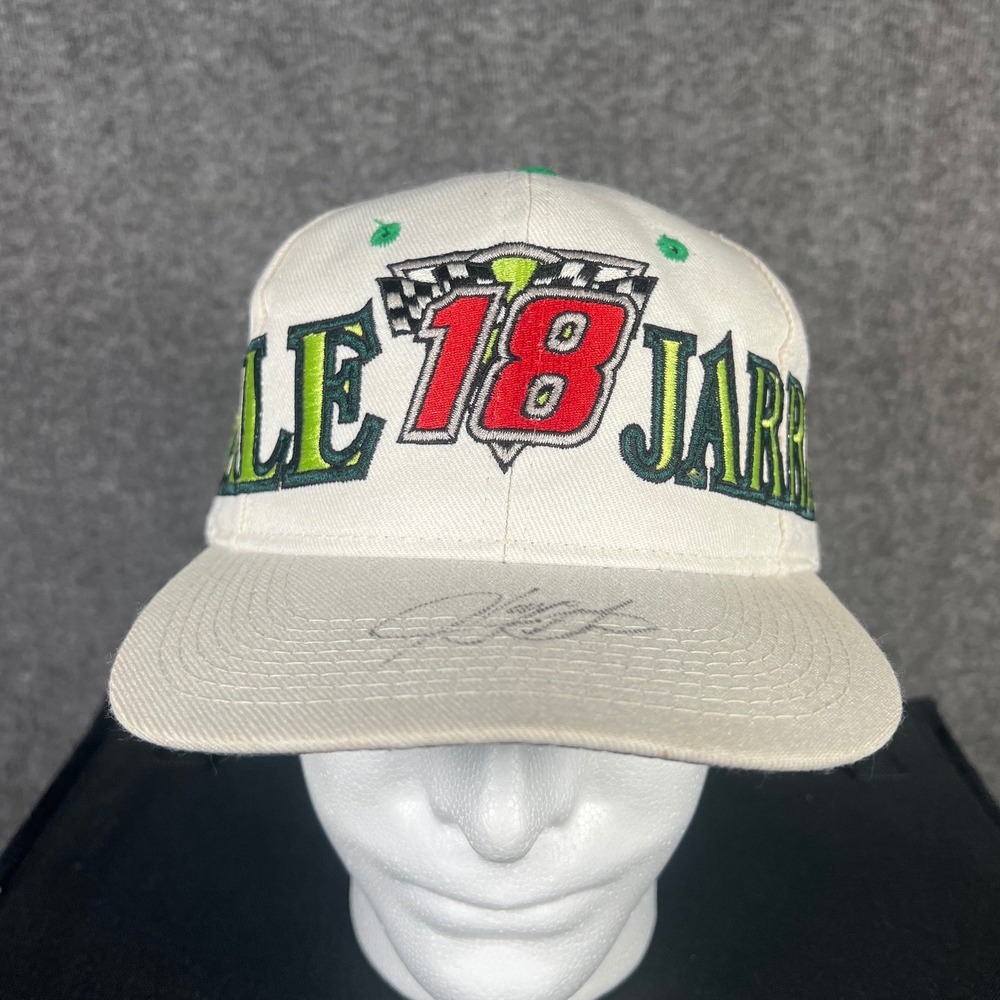 Vintage Dale Jarrett 18 NASCAR Racing Snapback Hat Cap White Green Young An
